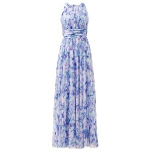 Blue Floral Maxi Dress Formal Gown